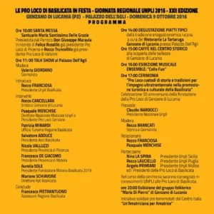Giornata regionale delle Pro Loco lucane a Genzano Clicca sul programma per ingrandire