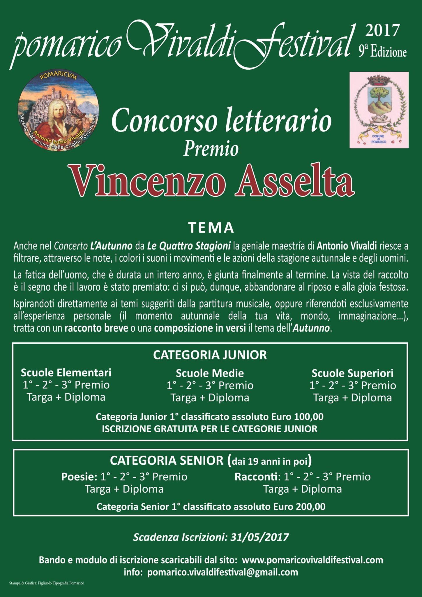 concorso letterario vivaldi festival radio laser news matera potenza puglia basilicata