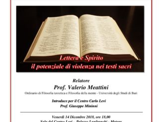 conferenza "lettera e spirito - il potenziale di violenza nei testi sacri" al centro levi di matera 72 locandina meattini radio laser news matera potenza puglia basilicata
