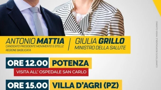 COMUNICATO STAMPA del 15 marzo 2019-DOMANI, SABATO 16 MARZO, IL MINISTRO DELLA SALUTE GIULIA GRILLO IN BASILICATA