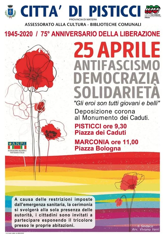 25 APRILE 2020 CELEBRATO ANCHE A PISTICCI E MARCONIA