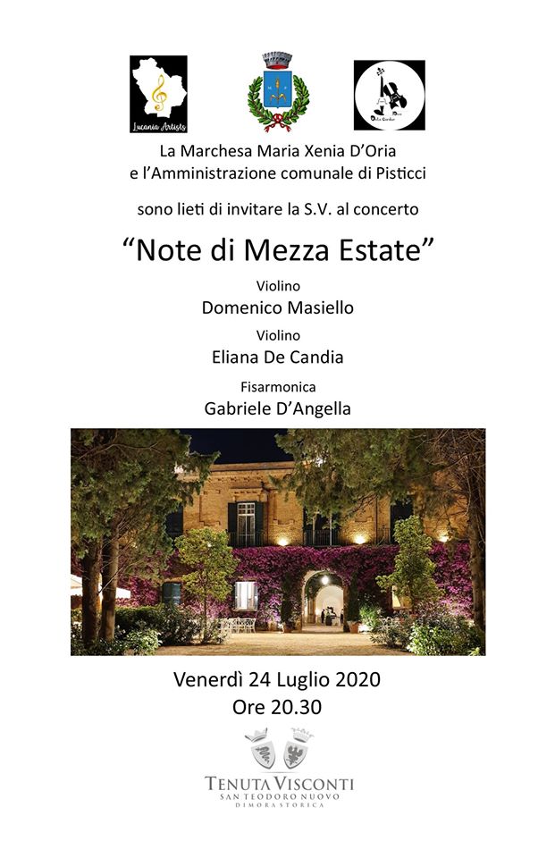 PISTICCI. VENERDI 24 LUGLIO CONCERTO NOTE DI MEZZA ESTATE ALLA TENUTA VISCONTI