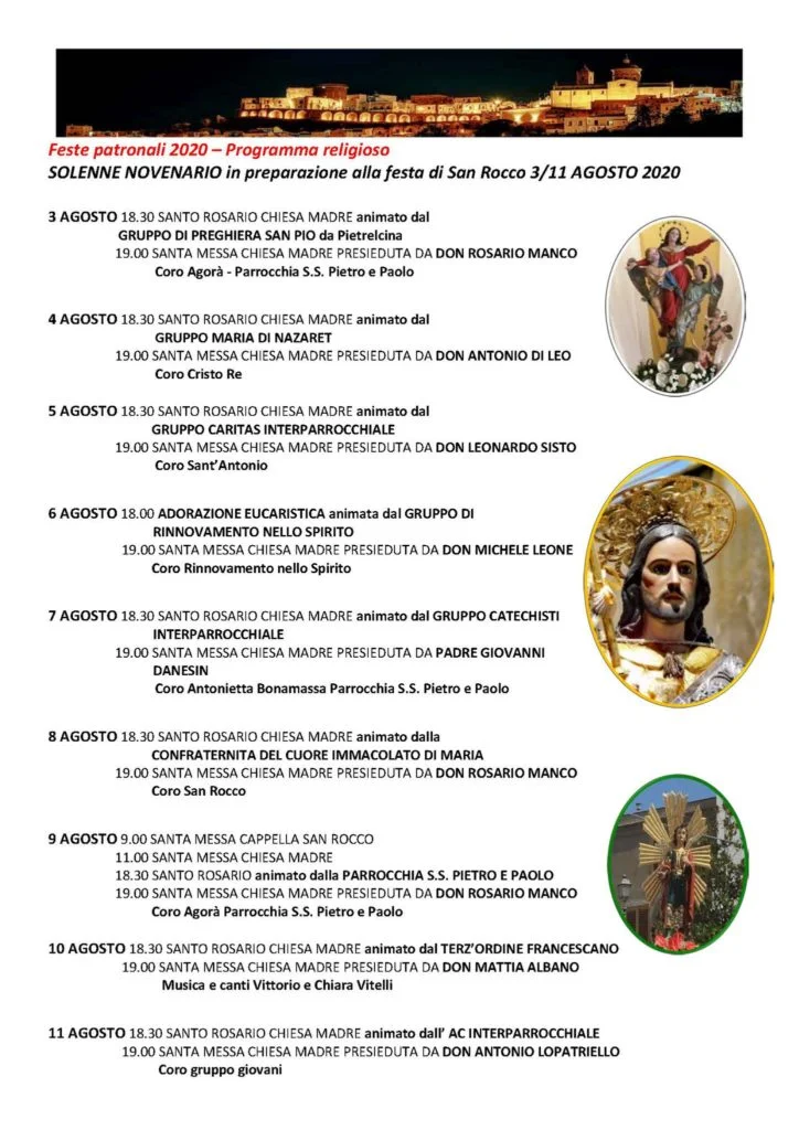 PISTICCI. FESTA DI S.ROCCO 15-16-17 AGOSTO. COMUNICATO DELL'ASSOCIAZIONE FESTE PATRONALI