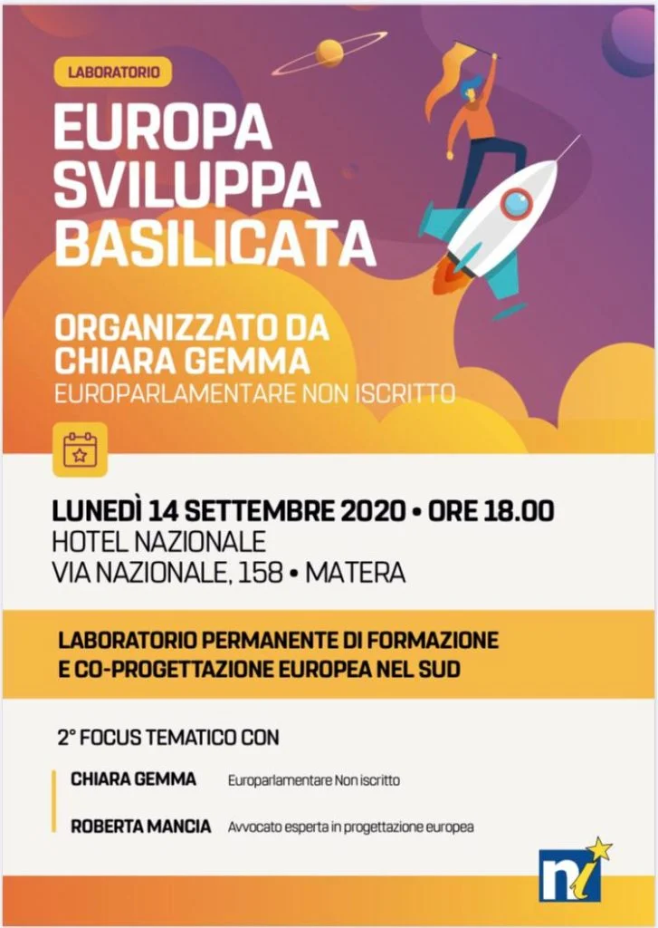 IN BASILICATA ARRIVA “EUROPA SVILUPPA”, IL LABORATORIO DI FORMAZIONE E CO-PROGETTAZIONE EUROPEA NEL SUD IDEATO DALL’EURODEPUTATA CHIARA GEMMA