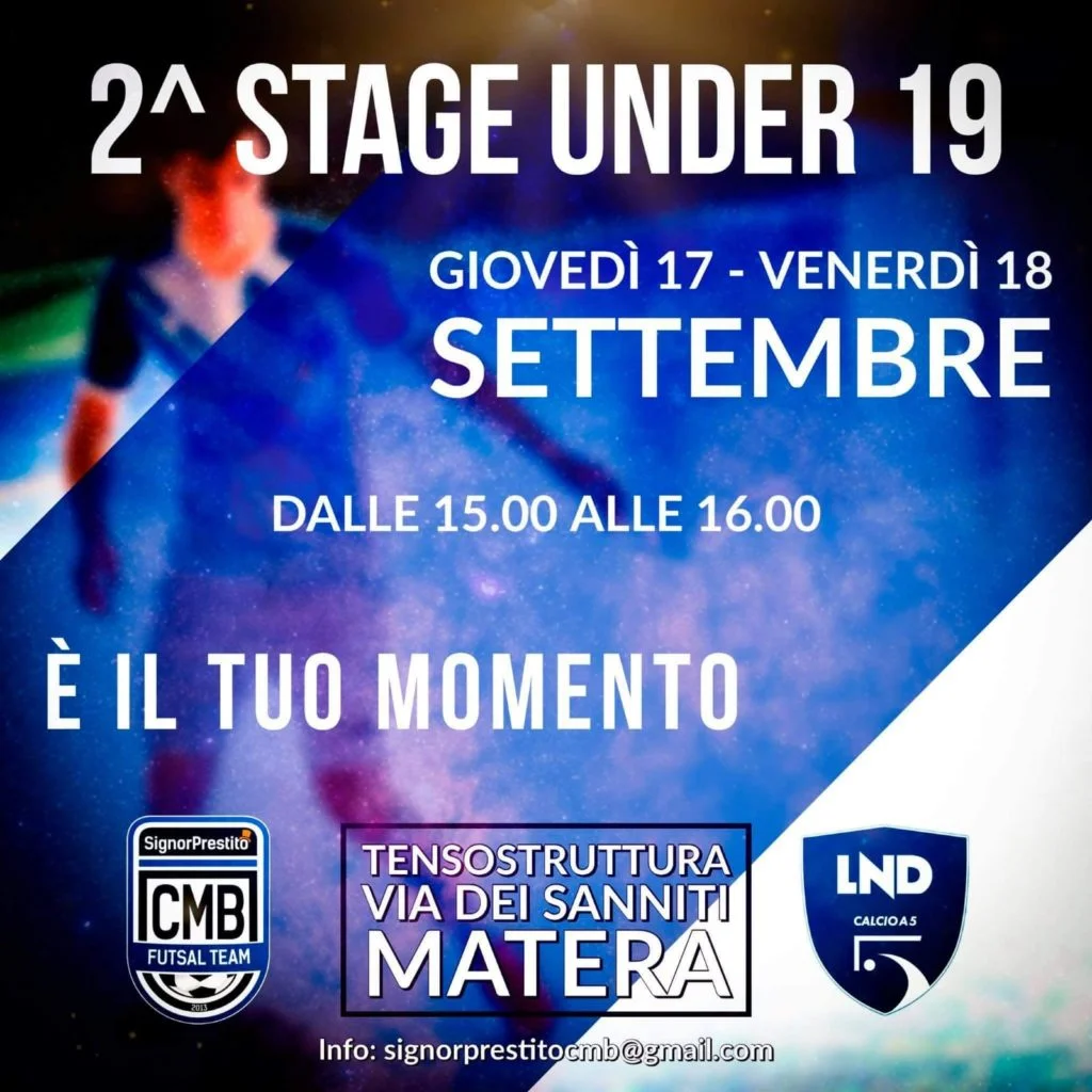 Secondo stage under 19: Matera giovedì 17 e venerdì 18 settembre 2020