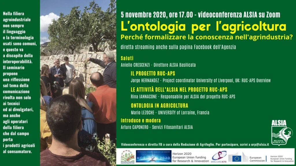5 novembre 2020, ore 17.00: Videoconferenza ALSIA su “L’Ontologia in agricoltura: perché formalizzare la conoscenza nell’agrindustria?”