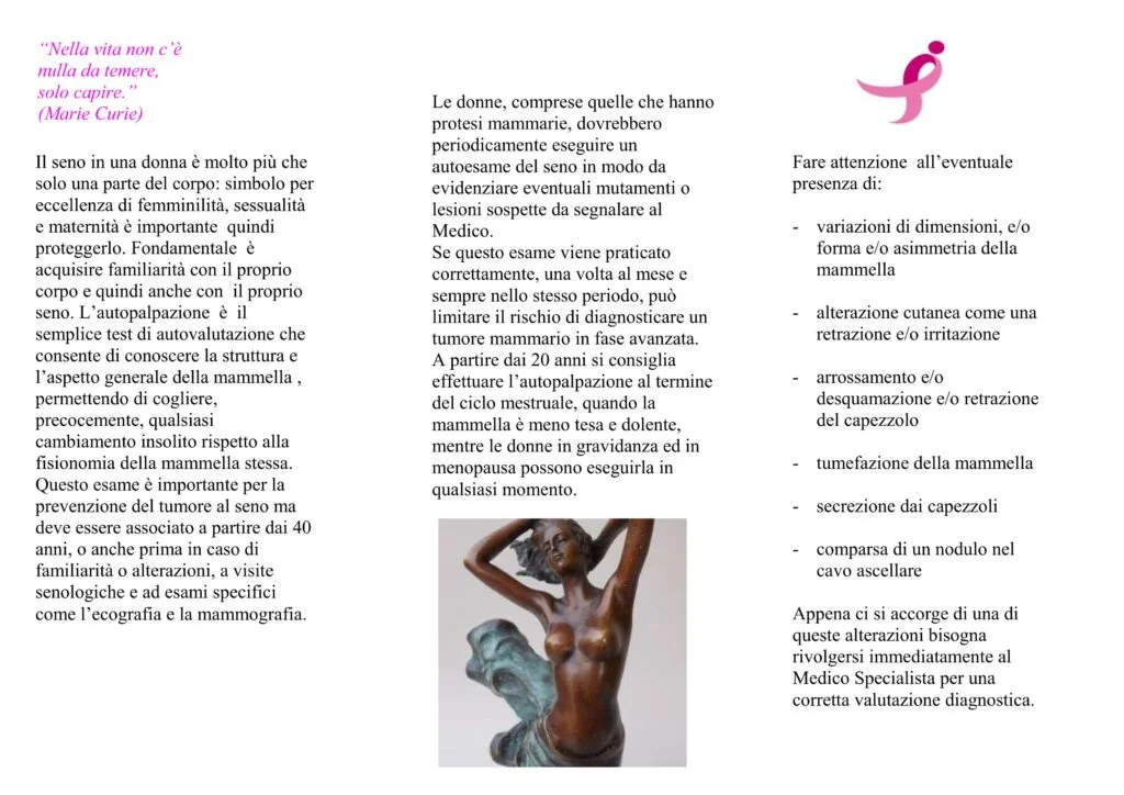 AOR San Carlo, prevenzione tumore al seno: autopalpazione migliora la conoscenza e favorisce la diagnosi precoce