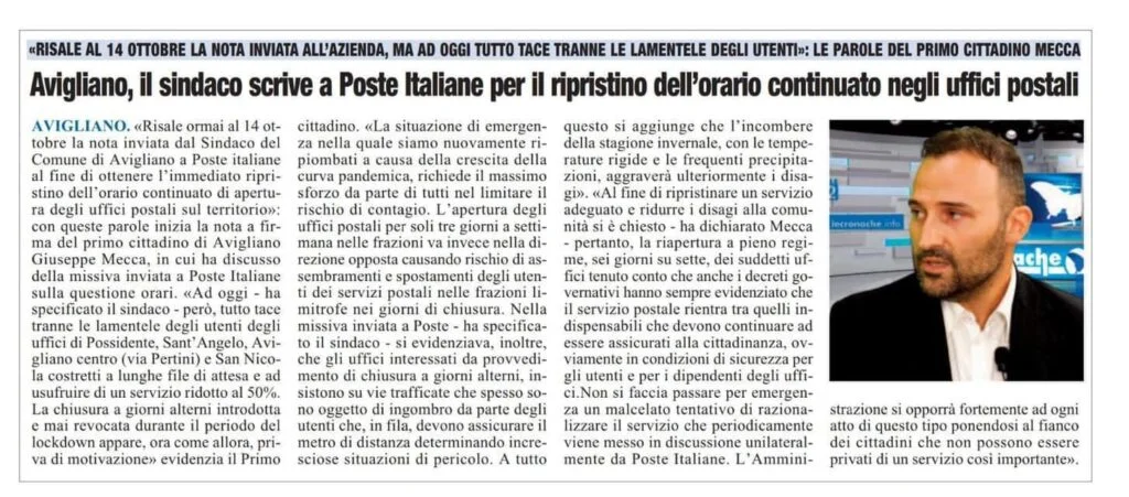 POSTE ITALIANE AVIGLIANO: BATTAGLIA CONDIVISA