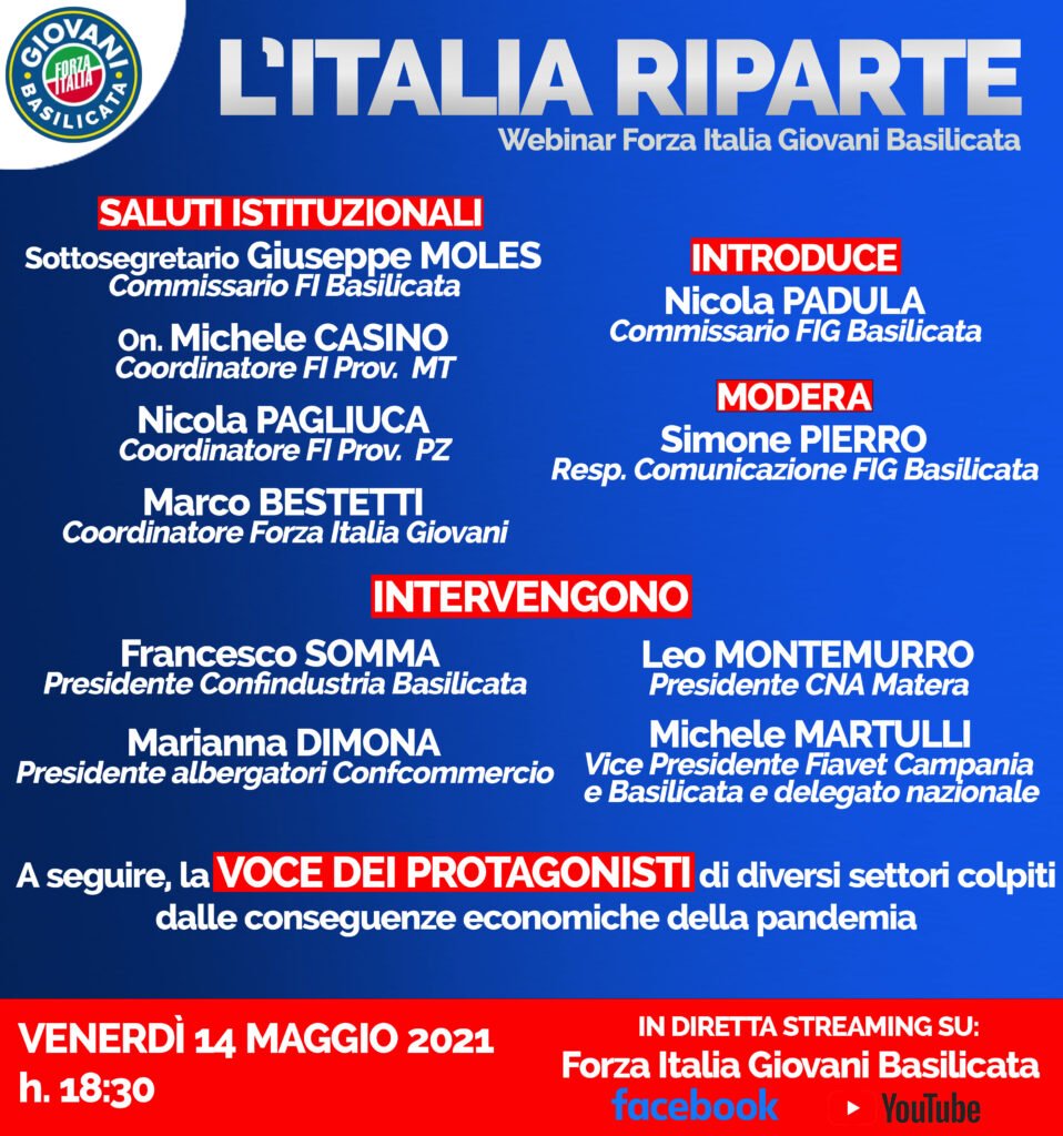 forza italia giovani basilicata: webinar «l’italia riparte, tra rischio calcolato e nuove opportunità economiche» 1 litalia riparte locandina radiolaser news matera potenza puglia basilicata