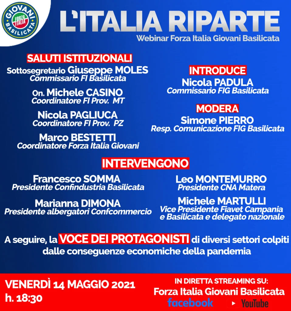 Forza Italia Giovani Basilicata: Webinar «L’Italia riparte, tra rischio calcolato e nuove opportunità economiche»
