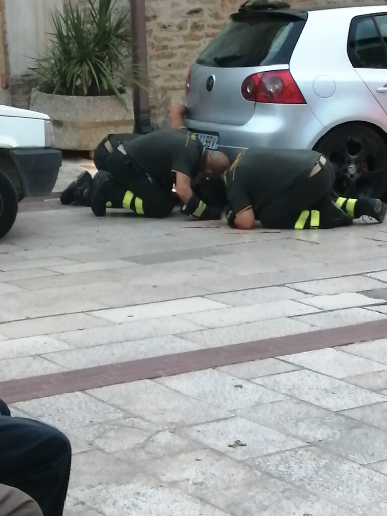 VV.FF. LIBERANO GATTINO IMPRIGIONATO SOTTO AUTO E AIUTANO A SALVARE LA VITA DI RUMENO COLPITO DA MALORE