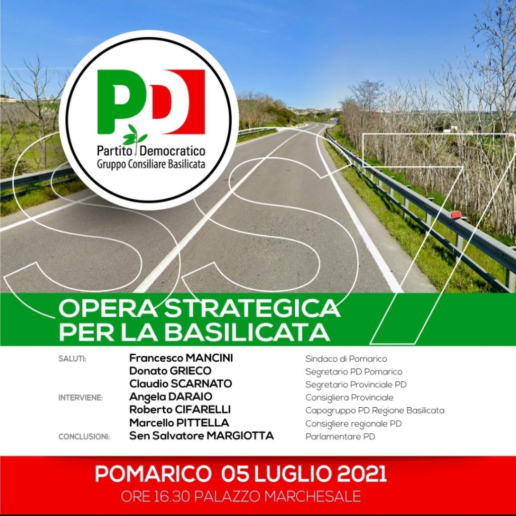 pomarico lunedi 5 luglio convegno su importanza della ss.7 matera - ferrandina