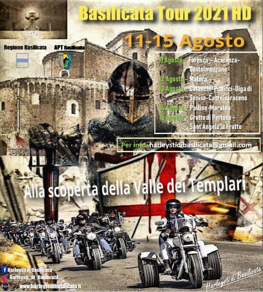 Pro Loco Pisticci. Il 13 Agosto una delle tappe di "Basilicata Tour HD 2021 - Alla scoperta dei Templari" promosso da Harleysti di Basilicata.
