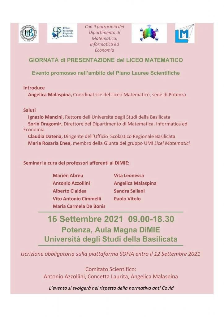 Da Unibas e Ufficio Scolastico regionale il progetto “Liceo Matematico” per gli istituti lucani