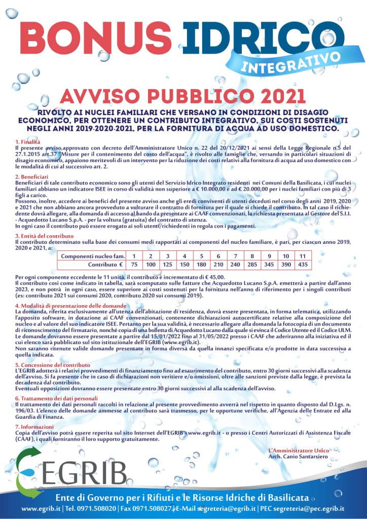 Bollette acqua, bando Egrib per contributi a famiglie disagiate