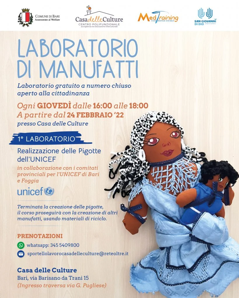 Al VIA DOMANI NEGLI SPAZI DI CASA DELLE CULTUREIL LABORATORIO ARTIGIANALE PER LA CREAZIONE DELLE PIGOTTE