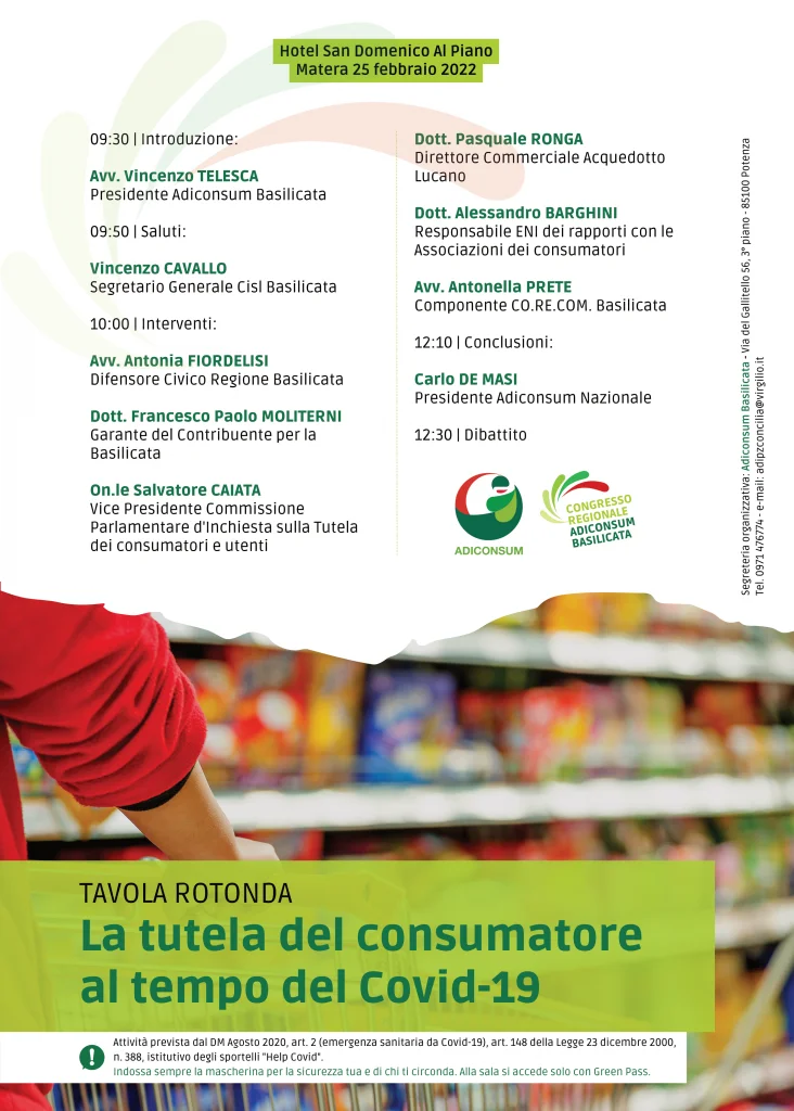 Venerdì 25 febbraio congresso con tavola rotonda ADICONSUM
