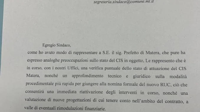 Risposta MINISTERO su CIS Matera