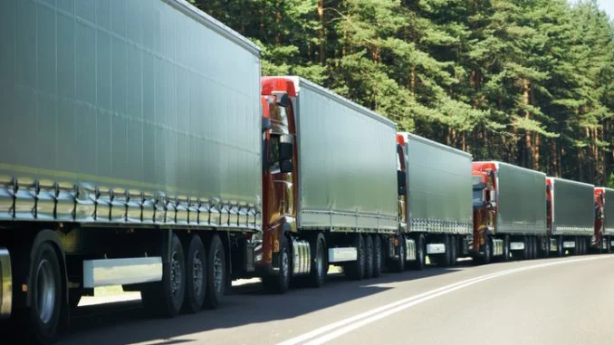 Lorry trucks in traffic jam
