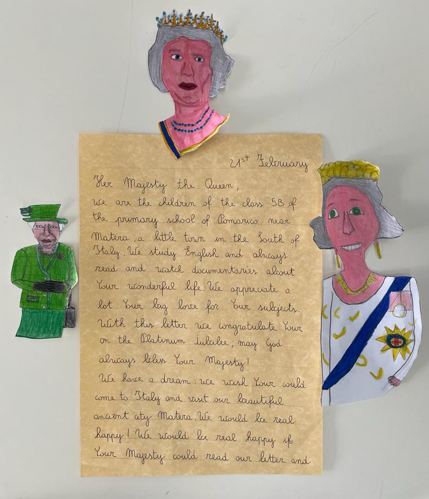 Miglionico: la Regina Elisabetta risponde agli auguri per il Giubileo di Platino inviati dalla classe V B di Pomarico