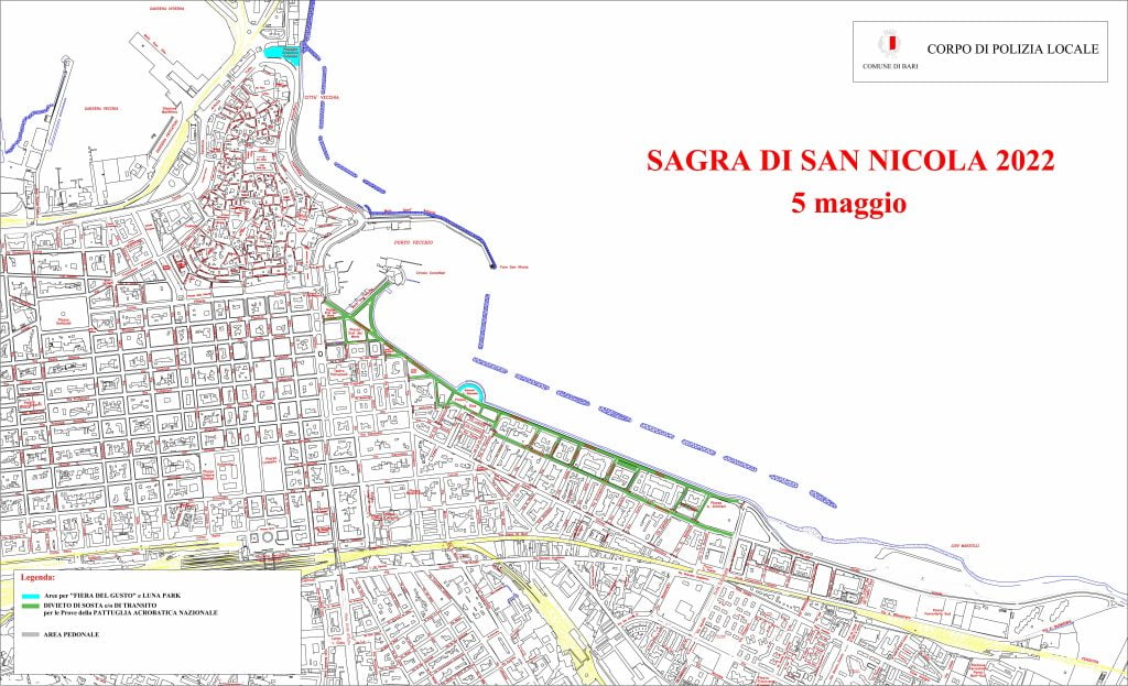 festa di san nicola 2022: i divieti al transito e alla sosta previsti dall'ordinanza della polizia locale 2 03 05 22 san nicola traffico 5 maggio radiolaser news matera potenza puglia basilicata