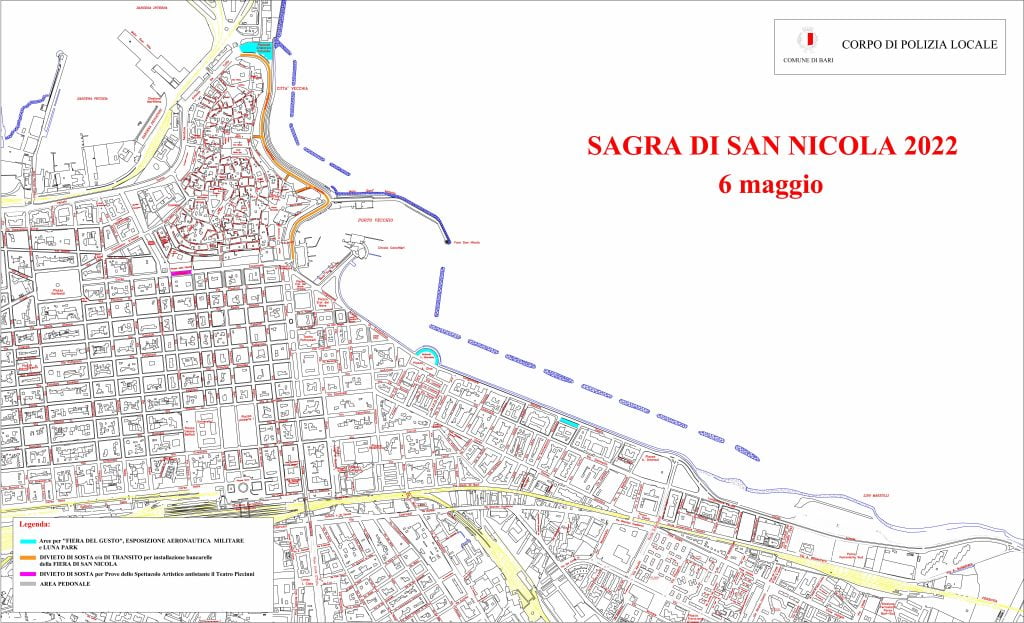 festa di san nicola 2022: i divieti al transito e alla sosta previsti dall'ordinanza della polizia locale 1 03 05 22 san nicola traffico 6 maggio 2 radiolaser news matera potenza puglia basilicata