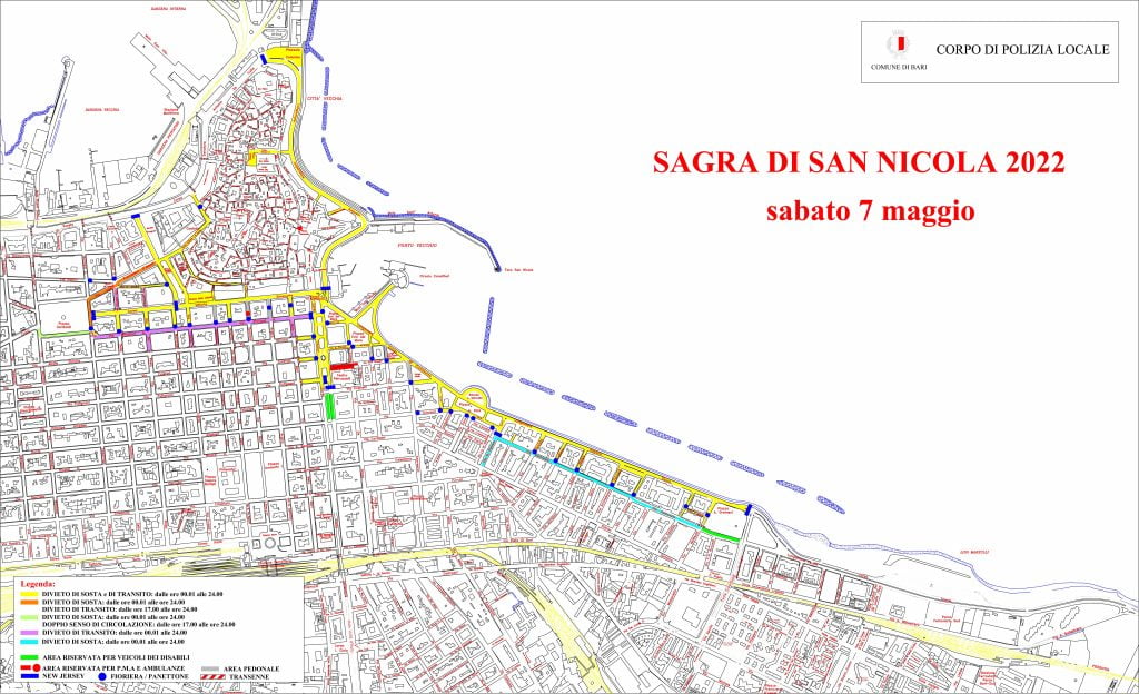festa di san nicola 2022: i divieti al transito e alla sosta previsti dall'ordinanza della polizia locale 4 03 05 22 san nicola traffico 7 maggio radiolaser news matera potenza puglia basilicata