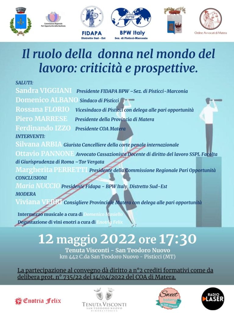 il ruolo della donna nel mondo del lavoro: criticità e prospettive. 12 maggio, tenuta visconti 1 12maggio radiolaser news matera potenza puglia basilicata