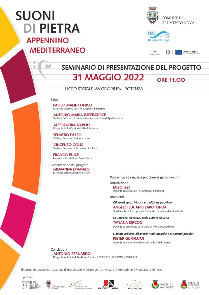 Progetto "SUONI DI PIETRA. APPENNINO MEDITERRANEO"martedì 31 maggio presentazione e workshop