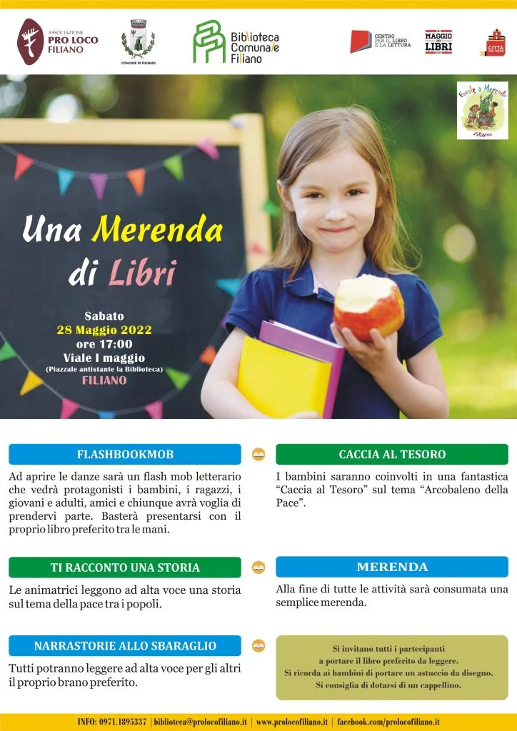 FILIANO, “UNA MERENDA DI LIBRI”… TUTTI IN PIAZZA E VIA ALLA LETTURA.Si conclude la ricca rassegna “Il Maggio dei Libri”