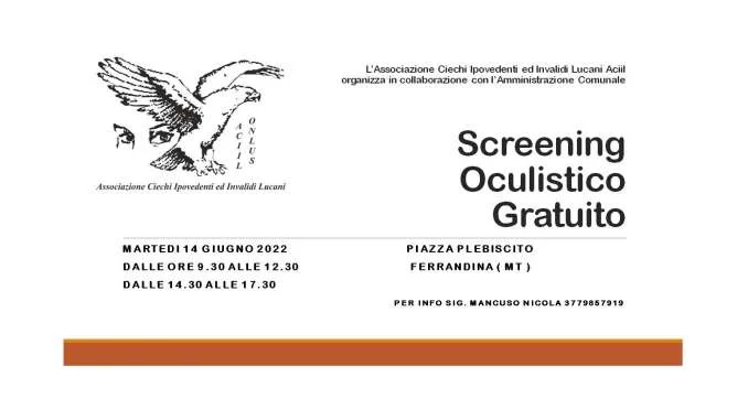 14 Giugno screening oculistico gratuito