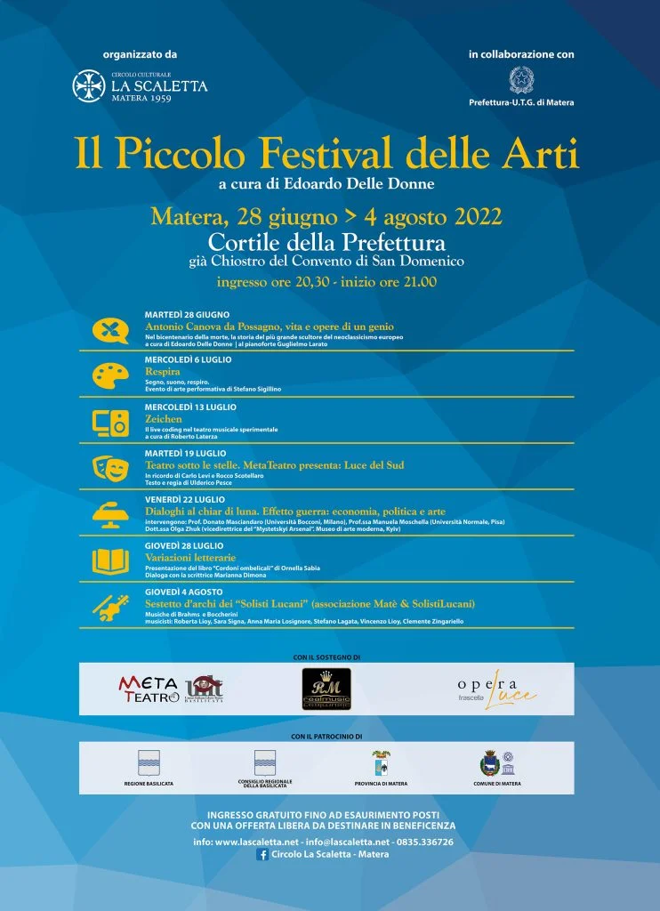 Al via il Piccolo Festival delle Arti organizzato dal Circolo La Scaletta con la collaborazione della Prefettura di Matera
