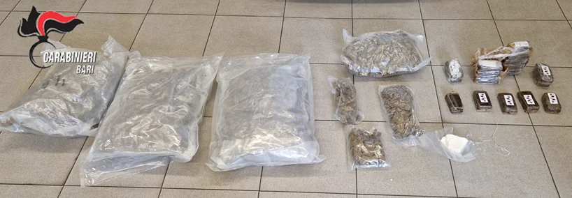 Altamura (BA). Rinvenuti circa 12 kg di droga e una pistola. Due arresti eseguiti dai Carabinieri.