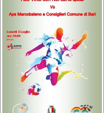 01-07-22 lunedì all'Olimpic center la partita di calcio tra i consiglieri comunali e Bari for Special_locandina