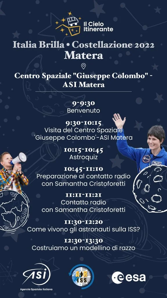 Domani al Centro Spaziale di Matera il collegamento in diretta con Samantha Cristoforetti durante la tappa di Matera de Il Cielo Itinerante