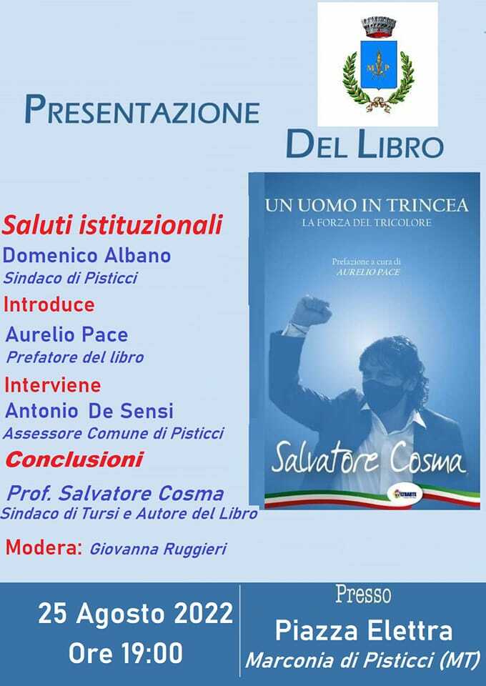 Marconia: stasera alle 19.00, la presentazione del libro di Salvatore Cosma, sindaco di Tursi