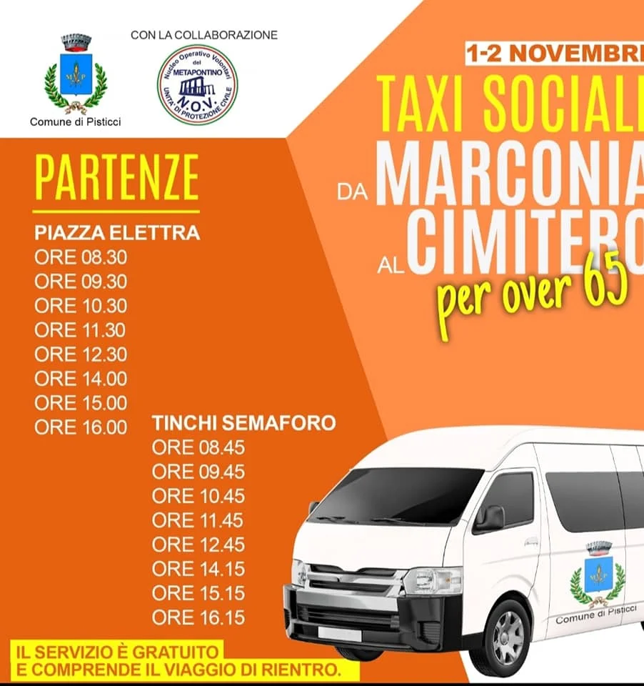 COMUNE DI PISTICCI. NAVETTA E TAXI SOCIALE PER I CIMITERI