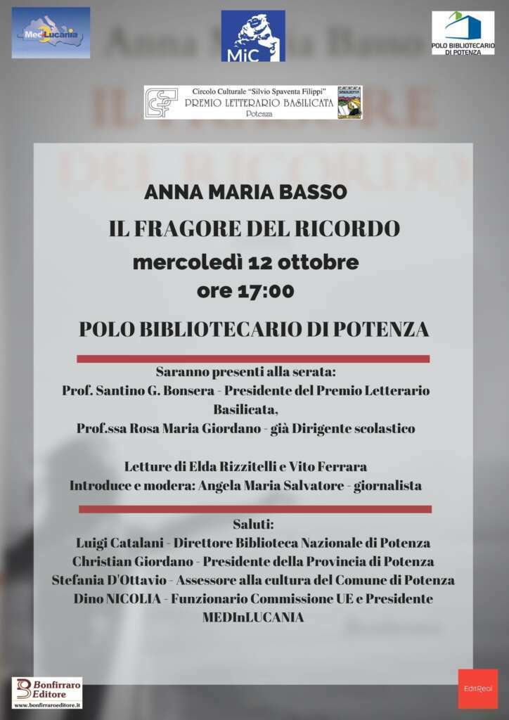 <strong>Al Polo Bibliotecario l'ultimo romanzo di Anna Maria Basso: </strong><strong><em>Il fragore del ricordo</em></strong>