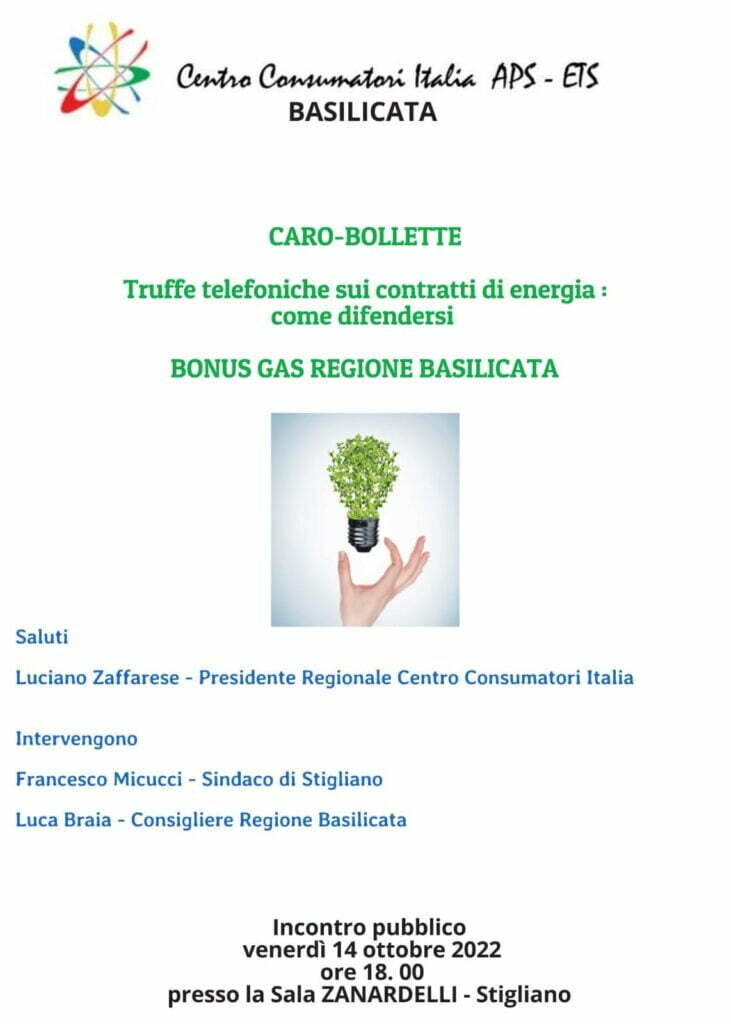 caro energia e bonus gas, convegno a stigliano venerdi 14 ottobre 1 locandina stigliano 1 radio laser news matera potenza puglia basilicata
