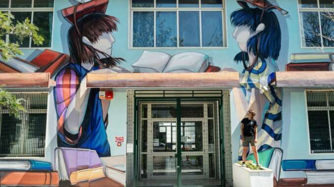 il murales già realizzato all'Acchiappalibri