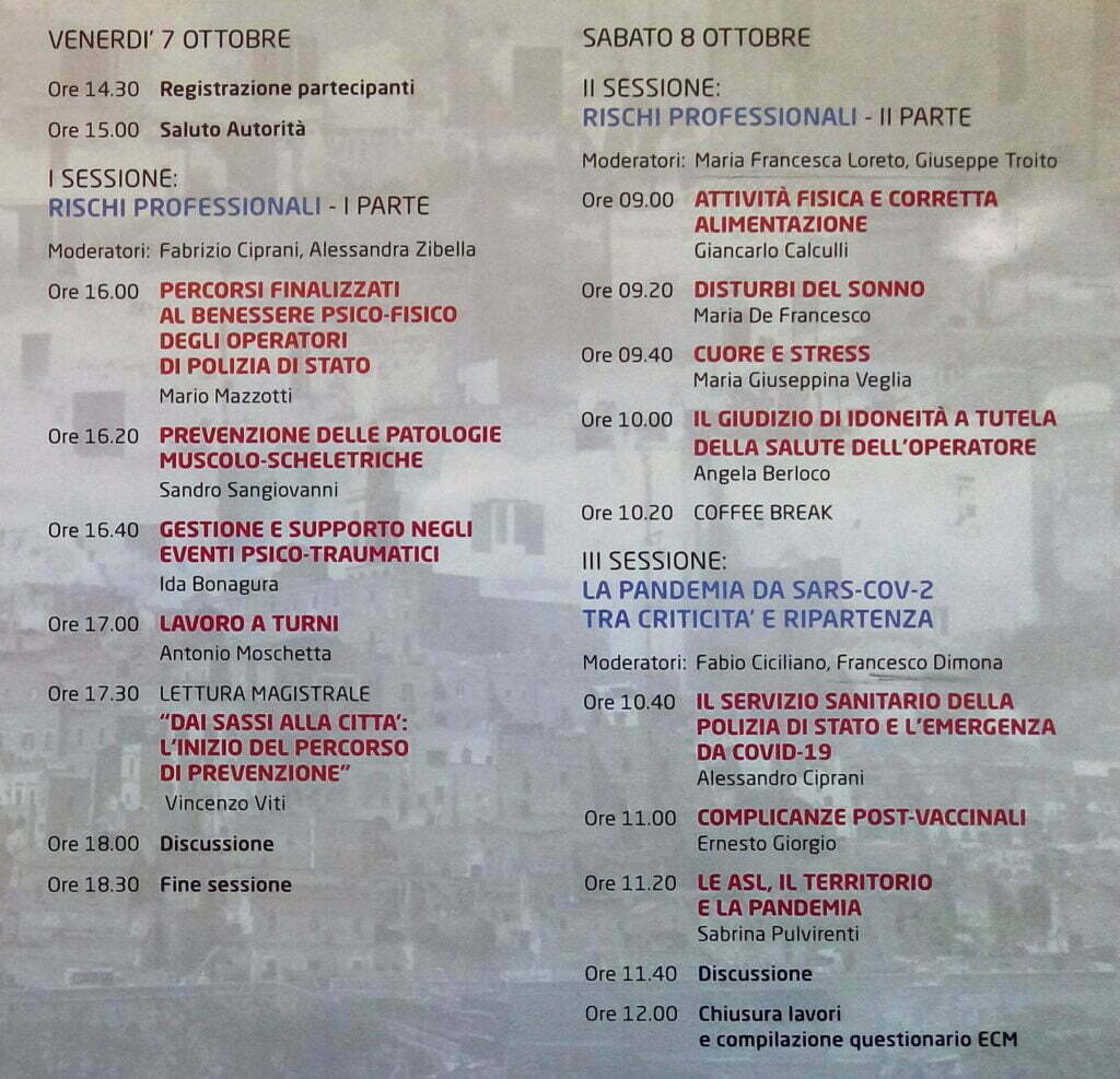 <strong>Il 7 e l’8 ottobre a Matera convegno “Prevenzione e promozione della salute per gli operatori della Polizia di Stato”</strong>