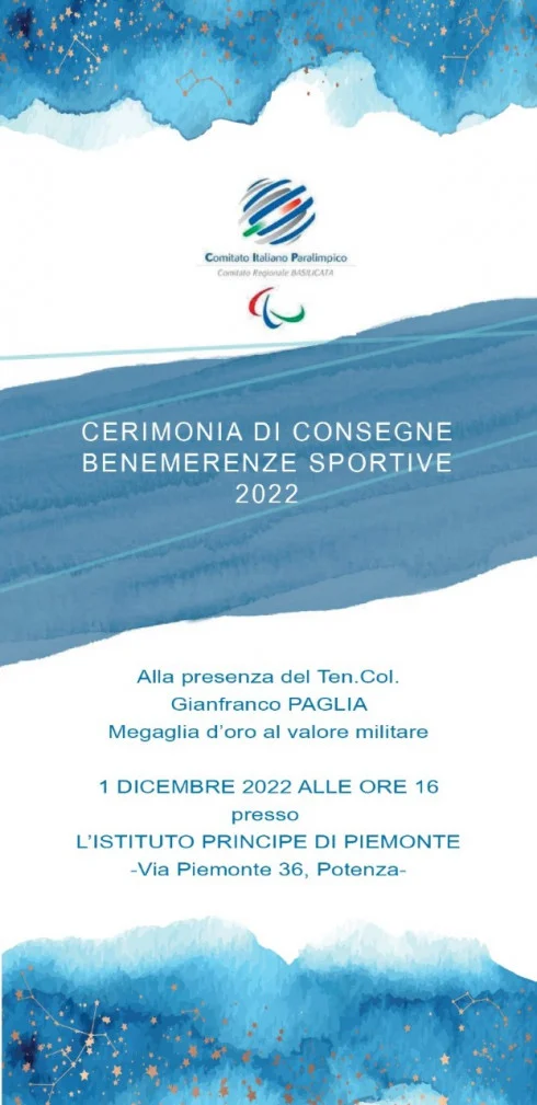 CERIMONIA CONSEGNA BENEMERENZE SPORTIVE 2022 – CIP BASILICATA