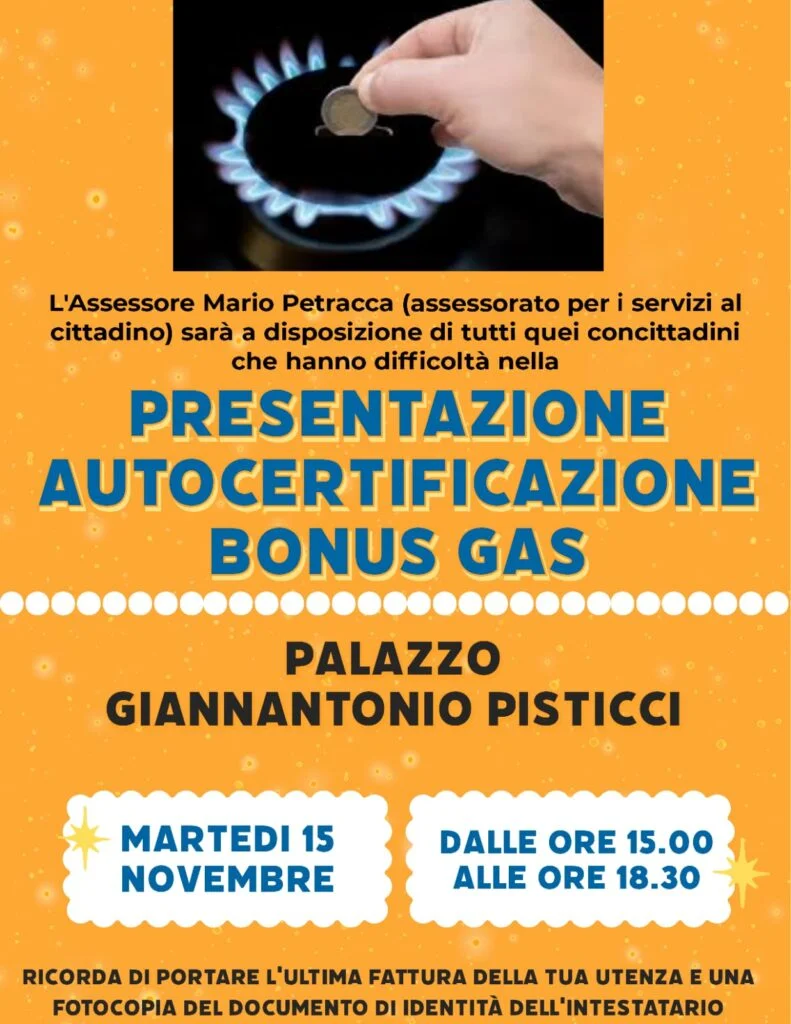 Bonus gas. Amministrazione comunale di Pisticci: nessuno resti fuori dalla misura regionale.