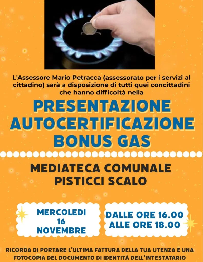 Bonus gas. Amministrazione comunale di Pisticci: nessuno resti fuori dalla misura regionale.