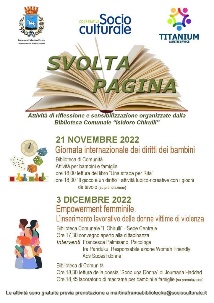 SVOLTA PAGINA. Attività di riflessione e sensibilizzazione organizzate dalla Biblioteca Comunale “Isidoro Chirulli”