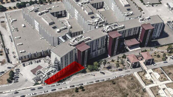 Planimetria generale Pronto Soccorso. In rosso il nuovo edificio