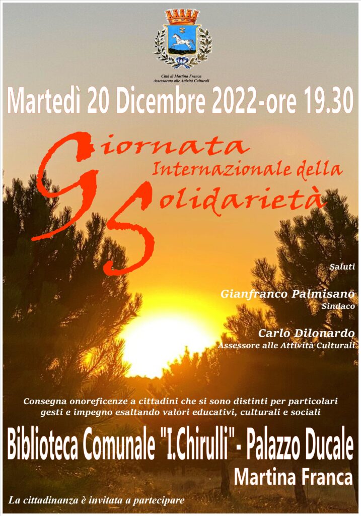 <strong>Giornata internazionale della solidarietà umana, martedì 20 le premiazioni</strong>