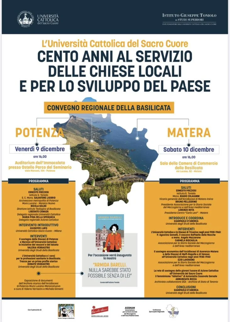 L’Università Cattolica del Sacro Cuore:cento anni al servizio delle Chiese locali e per lo sviluppo del Paese un convegno a Potenza e Matera per riflettere sul legame fra l’Ateneo dei cattolici italiani e la Basilicata