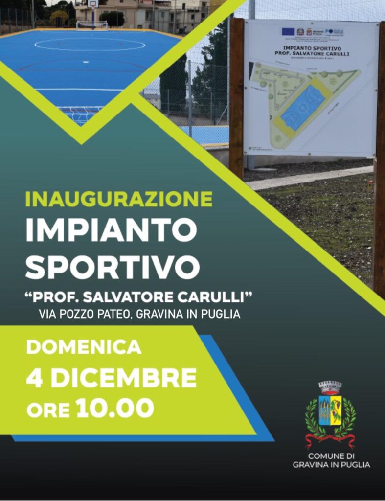 gravina in puglia. inaugurazione del “punto sport” in via pozzo pateo 1 manifesto pozzo pateo radiolaser news matera potenza puglia basilicata