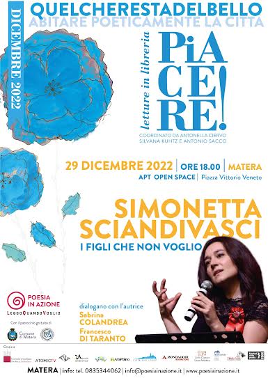 <strong>Il 28 e 29 DICEMBRE ULTIMI DUE APPUNTAMENTI DELL’ANNO Di “PIACERE!LETTURE IN LIBRERIA” CON “L’IMMENSA BELLEZZA “E SIMONETTA SCIANDIVASCI</strong>